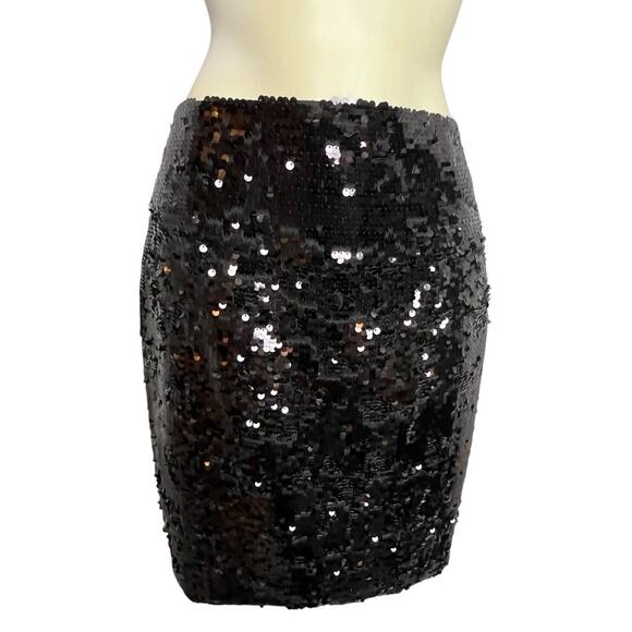 Express Design Studio Sequin Pencil Mini Skirt Black 4 Club Party Disco Festival - Picture 1 of 7